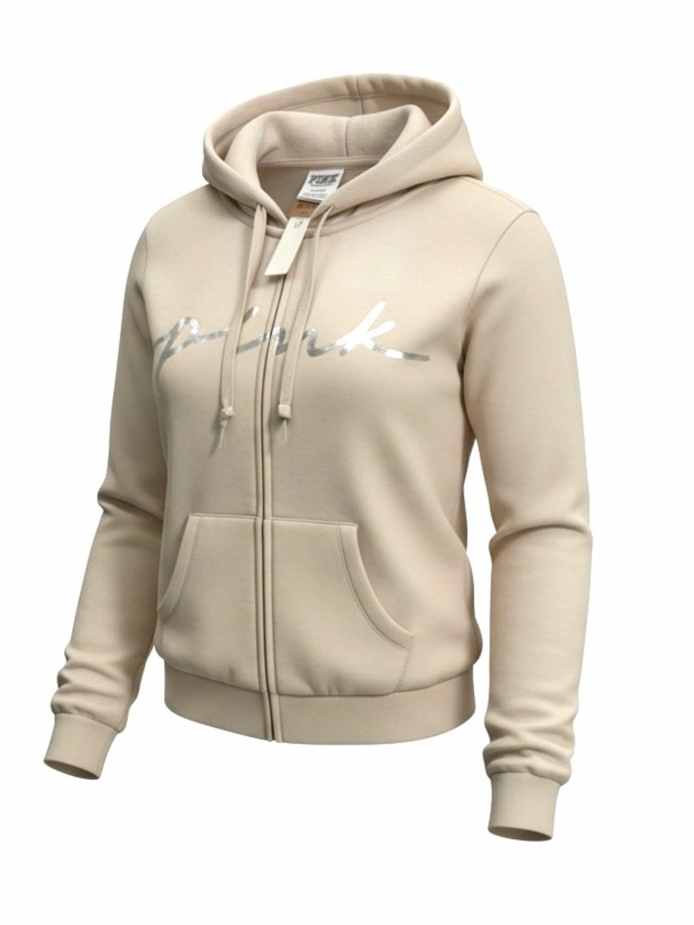 Victoria's Secret PINK full-zip classic hoodie featuring a metallic silver scrip